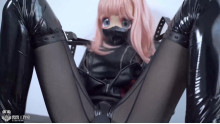 黒い紗+ビキニ+着ぐるみ+拘束皮衣+驷馬縛り+多層呼吸抑制
